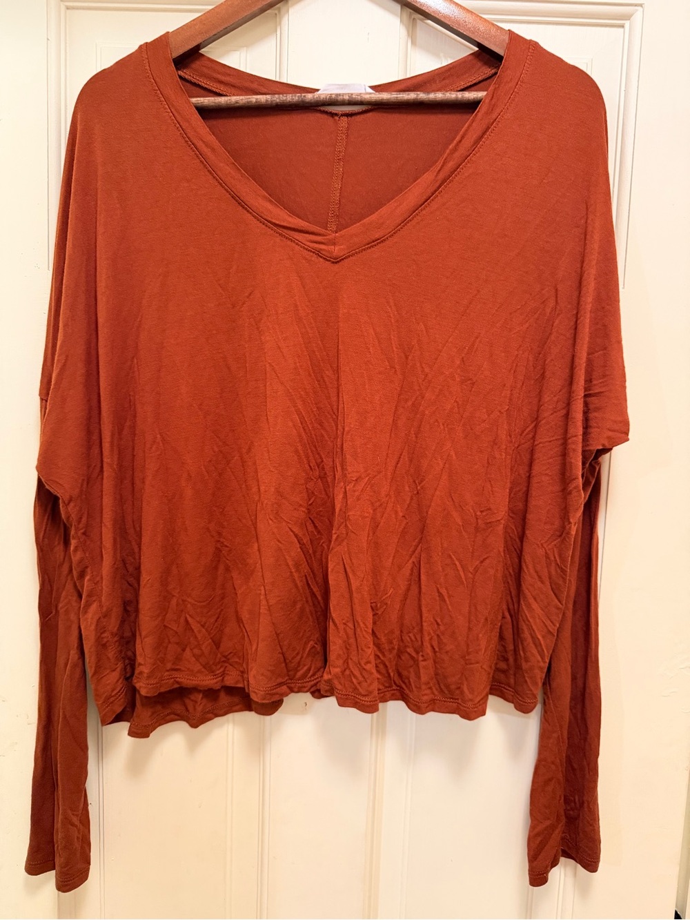 Double Zero Terracotta V-Neck Long Sleeve Oversized Slouchy Top Large